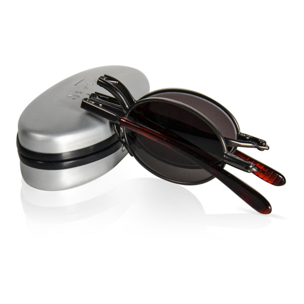 stylish foldable sunglasses with mini travel case, ideal travel accessory