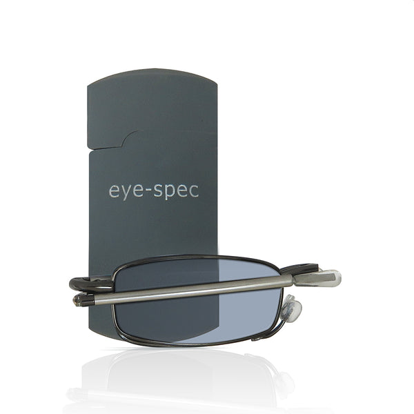 Foldable travel sunglasses with polarised lenses. Compact, slim folding sunglasses with pocket-sized case.