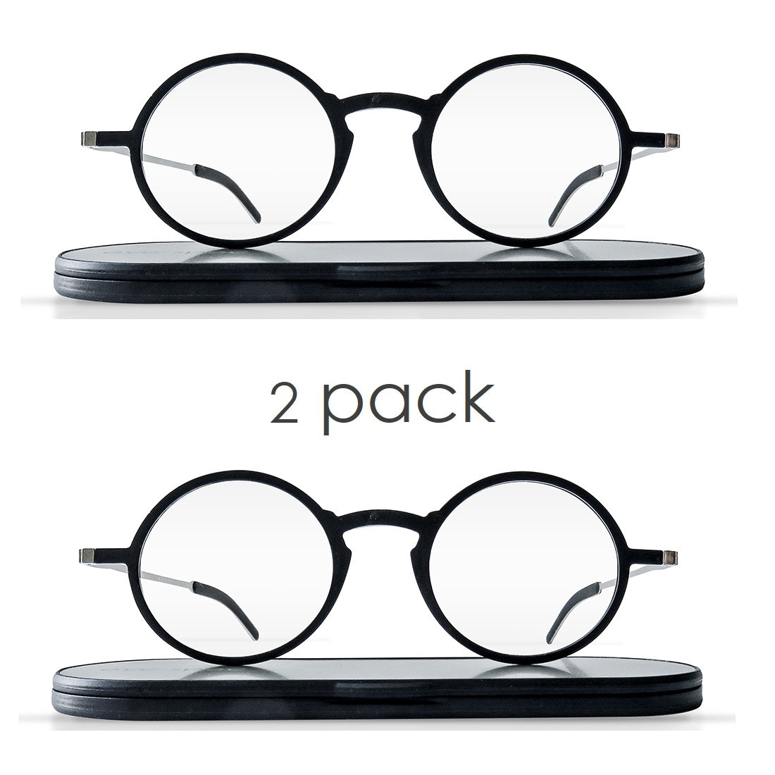 kreuzberg duo | 2 pairs of super-light round black reading glasses with slim case